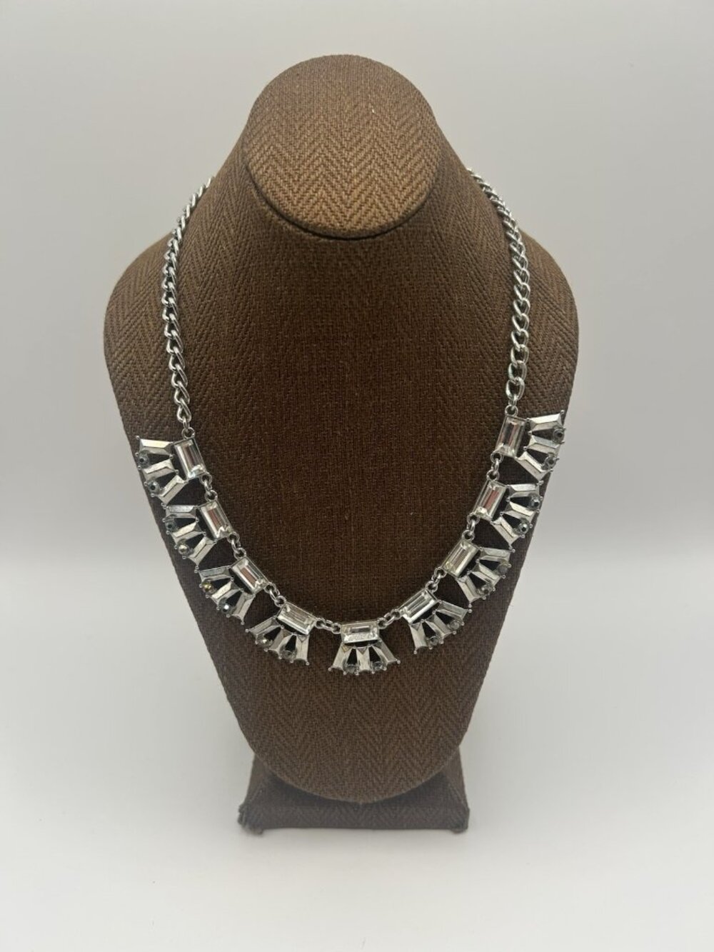 Silver Tone Rhinestone Necklace Statement Piece Jewelry  Funky Chunky Sparkly